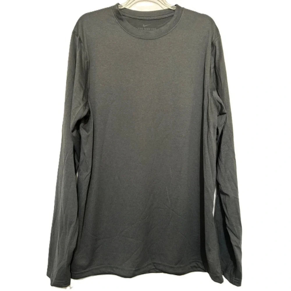 Nike Mens Dri-Fit The Nike Tee‎ Long Sleeve T-Shirt Charcoal Gray Large L Active